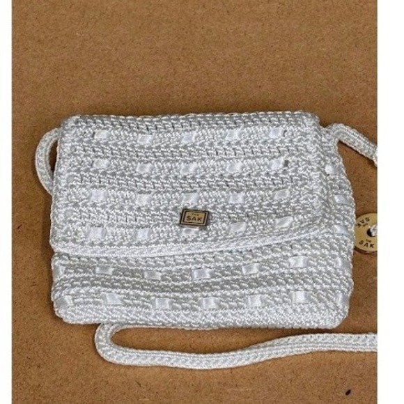 The Sak Handbags - The‎ Sak White Crochet Ribbon Woven Small Crossbody Bag Flap Closure Boho